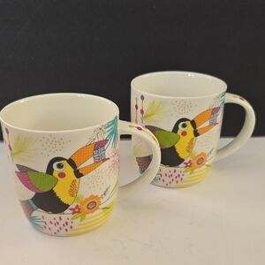 Siaki Ceramic Colorful Toucan Floral Design Set of 2 Mugs